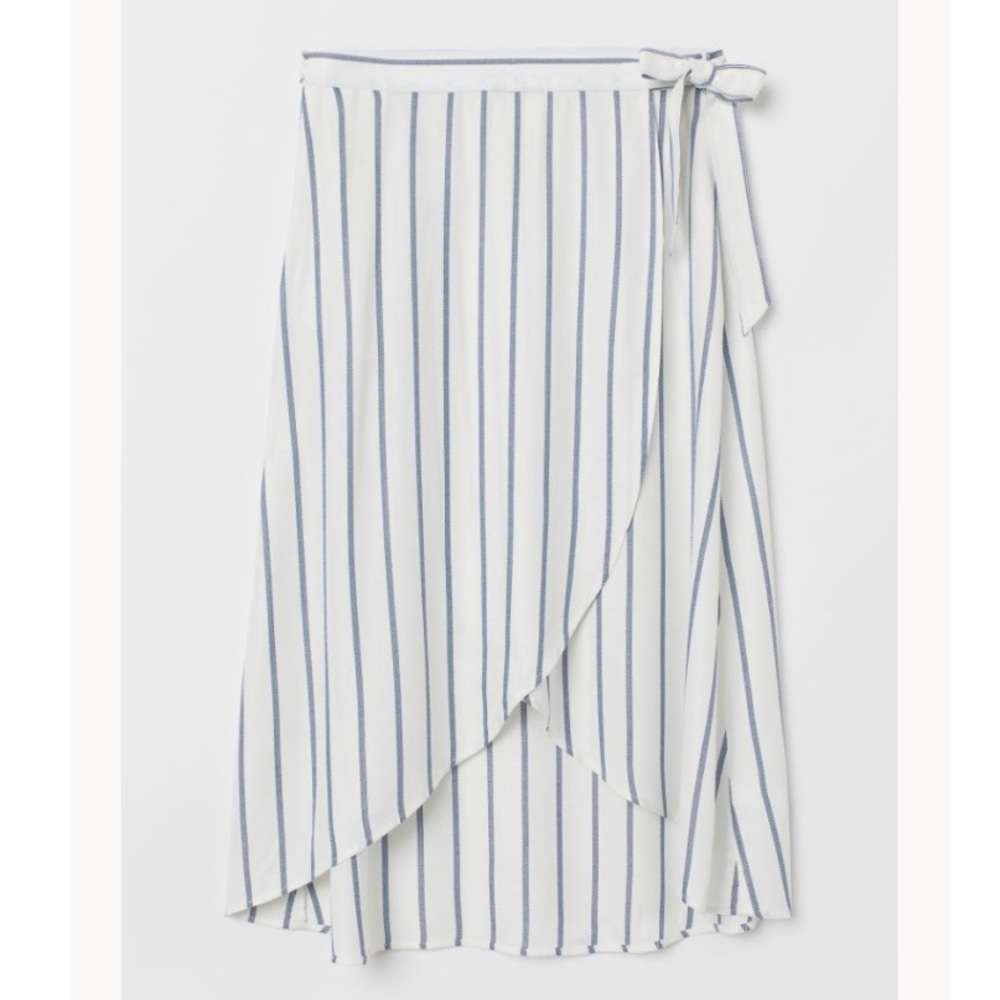 H & M White Striped Wrap Around Skirt